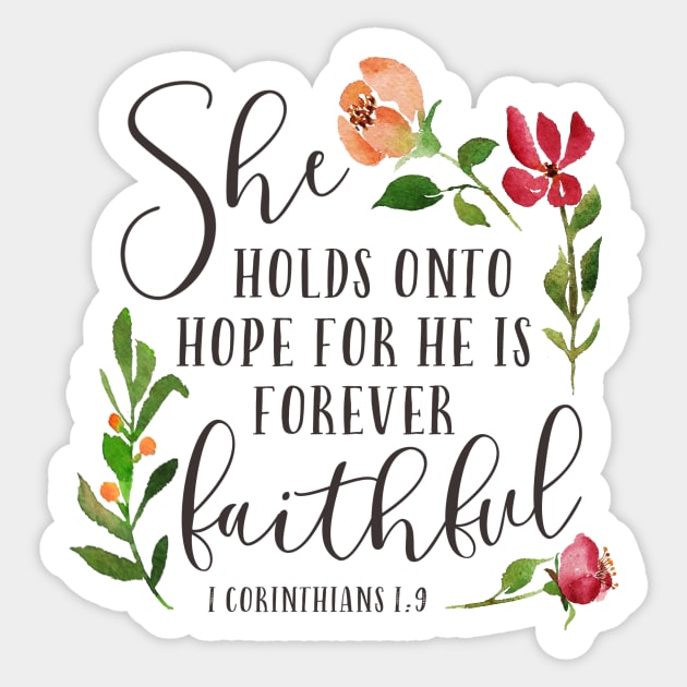 She Holds On to Hope - Floral Bible Verse Sticker by DownThePath